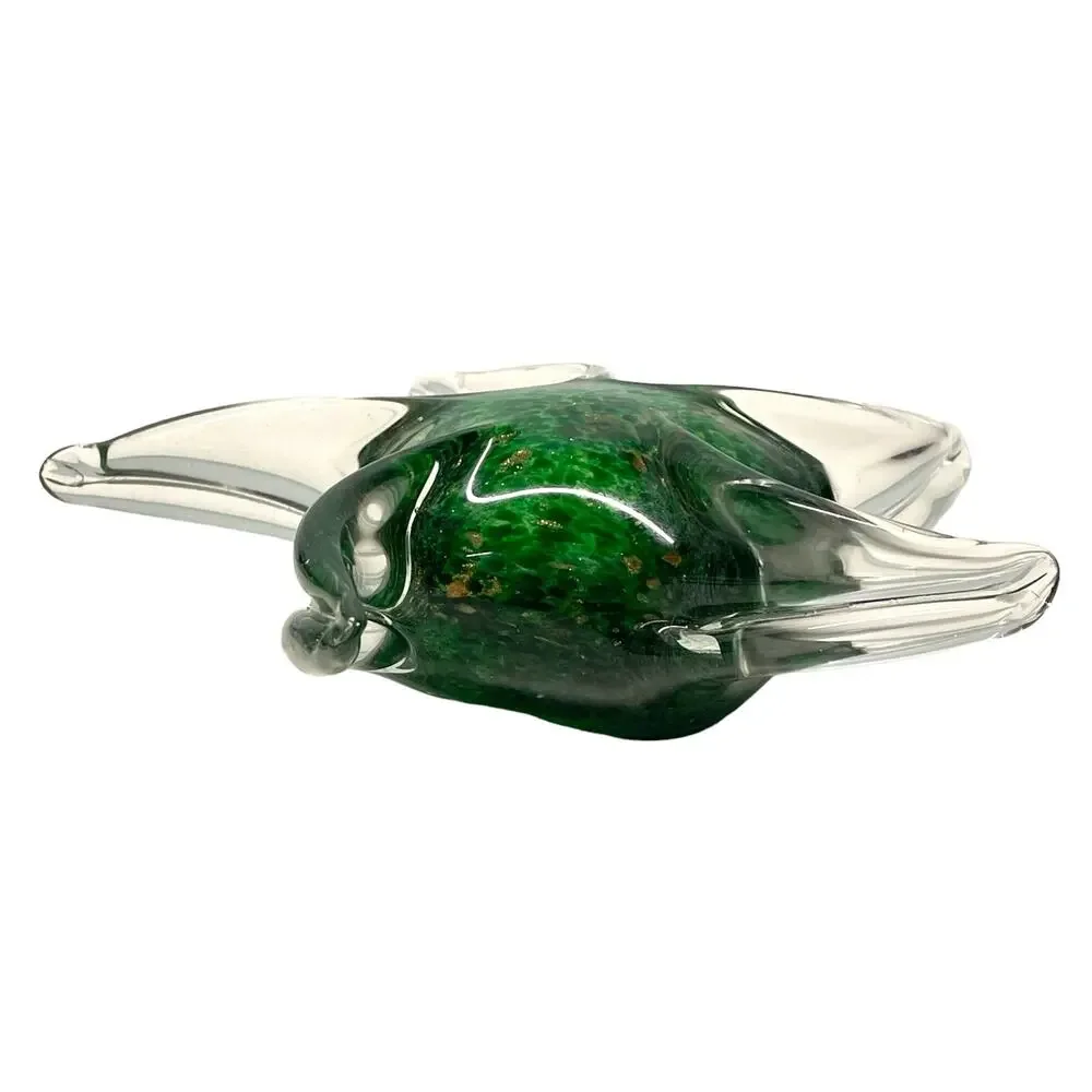 Glass Paperweight Green Gold Flecks Starfish Coastal
